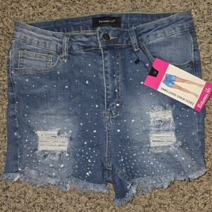 Between Us Embellished Denim Shorts Size L – Rhinestone Distressed Jean Shorts